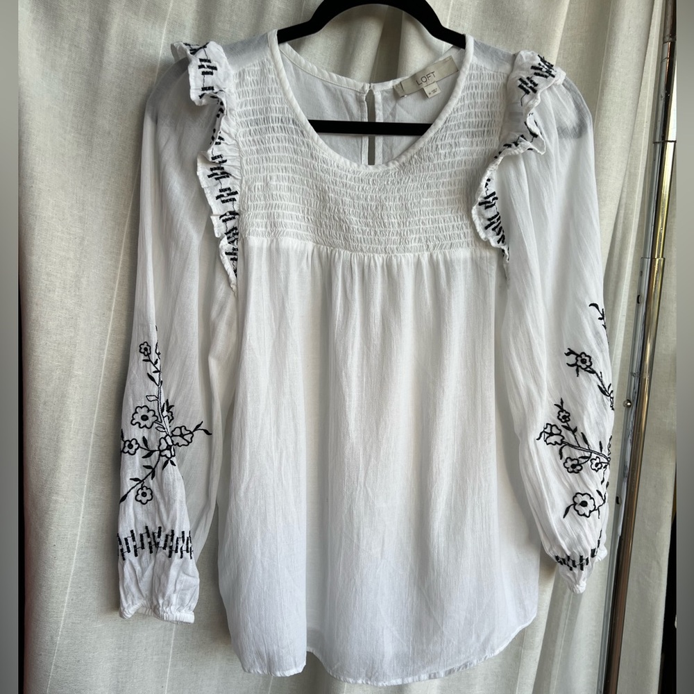 Embroidered smocked blouse